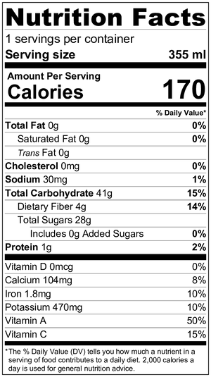 Image of nutrition information for clarity frozen smoothie.