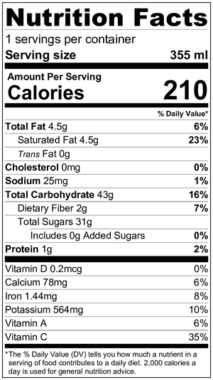 Nutrition facts about the pineapple and coconut smoothie Power Craft Smoothie by Living Farmacy Inc. 210 calories per 355 ml serving.
