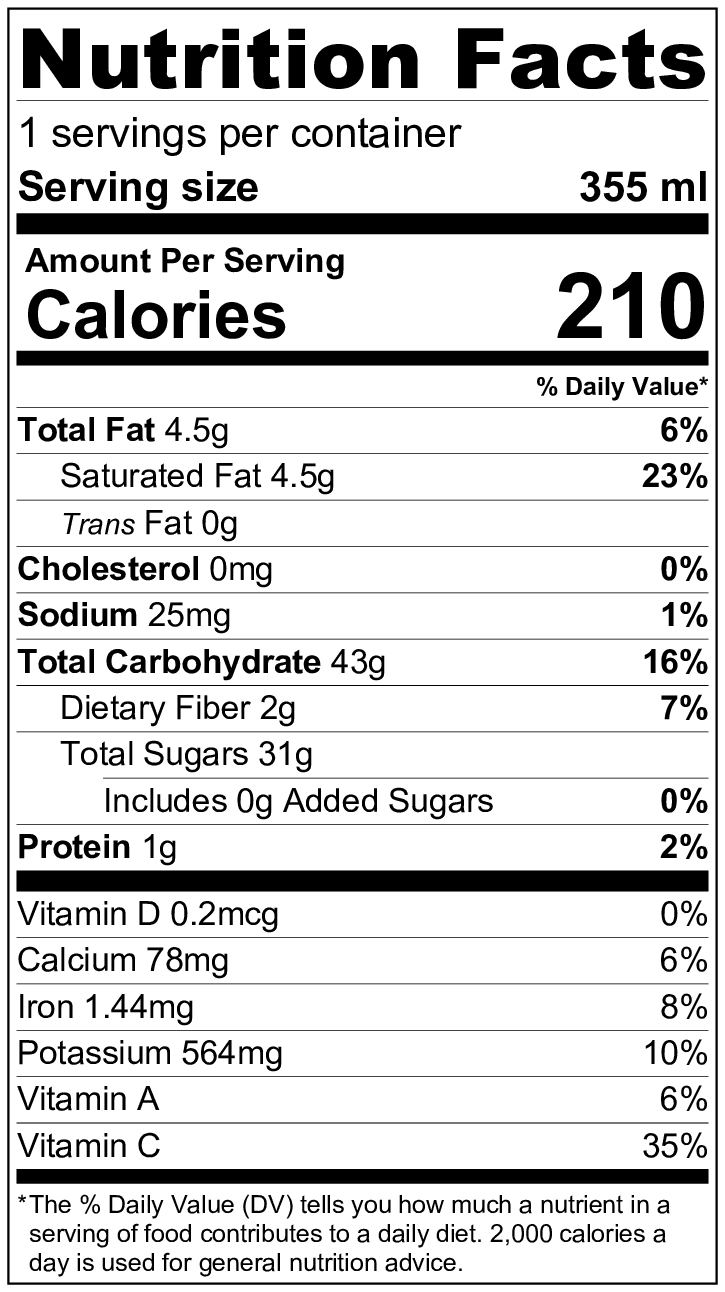 Nutrition facts about the pineapple and coconut smoothie Power Craft Smoothie by Living Farmacy Inc. 210 calories per 355 ml serving.