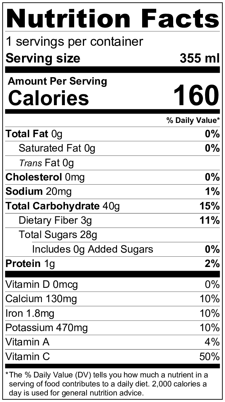Image of nutrition facts for alive craft smoothie.