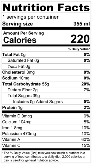 Image of nutrition information for flow frozen craft smoothie.
